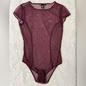 Victoria's Secret Sheer Wine Burgundy Bodysuit in Small